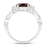 2.64 Carat Genuine Smoky Quartz and White Topaz .925 Sterling Silver Ring