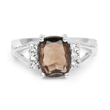 2.64 Carat Genuine Smoky Quartz and White Topaz .925 Sterling Silver Ring