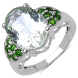5.90 Carat Genuine Amethyst & Chrome Diopside .925 Sterling Silver Ring