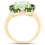 14K Yellow Gold Plate 5.36 Carat Genuine Green Amethyst Chrome Diopside White Topaz .925 Silver Ring