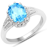2.07 Carat Genuine Swiss Blue Topaz and White Zircon .925 Sterling Silver Ring