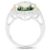 7.95 Carat Genuine Green Amethyst & White Diamond .925 Sterling Silver Ring