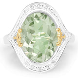 7.95 Carat Genuine Green Amethyst & White Diamond .925 Sterling Silver Ring