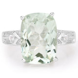 5.36 Carat Genuine Green Amethyst and White Topaz .925 Sterling Silver Ring