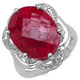12.24 Carat Genuine Ruby & White Topaz .925 Sterling Silver Ring
