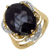 14K Yellow Gold Plated 13.82 Carat Genuine Black Spinel .925 Sterling Silver Ring