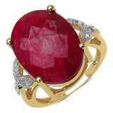 14K Yellow Gold Plated 12.24 Carat Genuine Ruby & White Topaz .925 Sterling Silver Ring