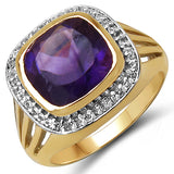 14K Yellow Gold Plated 3.74 Carat Genuine Amethyst & White Topaz .925 Sterling Silver Ring