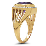 14K Yellow Gold Plated 3.74 Carat Genuine Amethyst & White Topaz .925 Sterling Silver Ring