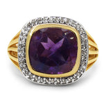 14K Yellow Gold Plated 3.74 Carat Genuine Amethyst & White Topaz .925 Sterling Silver Ring