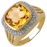 14K Yellow Gold Plated 3.78 Carat Genuine Citrine & White Topaz .925 Sterling Silver Ring