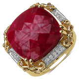 14K Yellow Gold Plated 17.43 Carat Genuine Ruby & White Topaz .925 Sterling Silver Ring