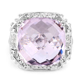 13.83 Carat Genuine Pink Amethyst & White Topaz .925 Sterling Silver Ring