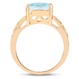 14K Yellow Gold Plated 4.45 Carat Genuine Blue Topaz .925 Sterling Silver Ring