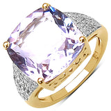 14K Yellow Gold Plated 10.35 Carat Genuine Amethyst & White Topaz .925 Sterling Silver Ring