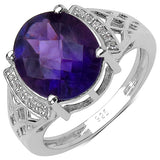 4.31 Carat Genuine Amethyst & White Topaz .925 Sterling Silver Ring