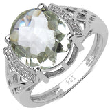 4.21 Carat Genuine Amethyst & White Topaz .925 Sterling Silver Ring