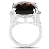 11.45 Carat Genuine Smoky Quartz & White Diamond .925 Sterling Silver Ring