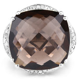 11.45 Carat Genuine Smoky Quartz & White Diamond .925 Sterling Silver Ring