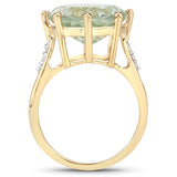 7.64 Carat Genuine Green Amethyst and White Topaz .925 Sterling Silver Ring