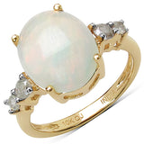 3.45 Carat Genuine Ethiopian Opal and White Diamond 10K Yellow Gold Ring