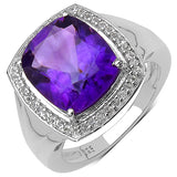 4.00 Carat Genuine Amethyst & White Topaz .925 Sterling Silver Ring
