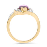 14K Yellow Gold Plated 1.77 Carat Genuine Amethyst and White Topaz .925 Sterling Silver Ring