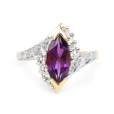 14K Yellow Gold Plated 1.77 Carat Genuine Amethyst and White Topaz .925 Sterling Silver Ring