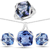 31.92 Carat Genuine Lavender Color Rainbow Quartz White Topaz 925 Silver 3 Pc Jewelry Set