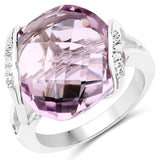 31.22 Carat Genuine Pink Amethyst White Topaz 925 Silver 3 Pc Jewelry Set Ring Earring Pendant Chain