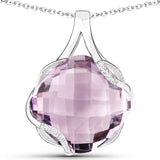 31.22 Carat Genuine Pink Amethyst White Topaz 925 Silver 3 Pc Jewelry Set Ring Earring Pendant Chain