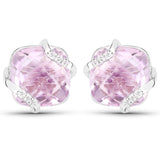 31.22 Carat Genuine Pink Amethyst White Topaz 925 Silver 3 Pc Jewelry Set Ring Earring Pendant Chain