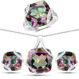 31.52 Carat Genuine Rainbow Quartz White Topaz 925 Silver 3 Pc Jewelry Set