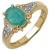 14K Yellow Gold Plated 1.24 Carat Genuine Emerald & White Topaz .925 Sterling Silver Ring