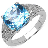 5.05 Carat Genuine Blue Topaz and 0.05 ctw Genuine Diamond Accents Sterling Silver Ring