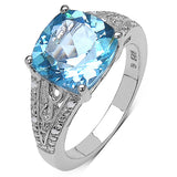 5.05 Carat Genuine Blue Topaz and 0.05 ctw Genuine Diamond Accents Sterling Silver Ring