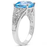 5.05 Carat Genuine Blue Topaz and 0.05 ctw Genuine Diamond Accents Sterling Silver Ring