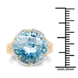 14K Yellow Gold Plated 14.15 Carat Genuine Blue Topaz .925 Sterling Silver Ring