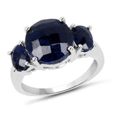 14K White Gold Plated 7.67 Carat Dyed Sapphire .925 Sterling Silver Ring