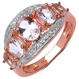 14K Rose Gold Plated 2.46 Carat Genuine Morganite .925 Sterling Silver Ring