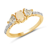 14K Yellow Gold Plate 0.79 Carat Genuine Ethiopian Opal Green Amethyst White Topaz .925 Silver Ring