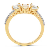 14K Yellow Gold Plate 0.79 Carat Genuine Ethiopian Opal Green Amethyst White Topaz .925 Silver Ring