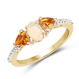 14K Yellow Gold Plate 0.81 Carat Genuine Ethiopian Opal Citrine & White Topaz .925 Silver Ring