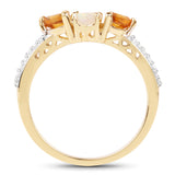 14K Yellow Gold Plate 0.81 Carat Genuine Ethiopian Opal Citrine & White Topaz .925 Silver Ring