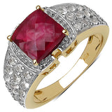 14K Yellow Gold Plated 4.08 Carat Genuine Ruby & White Topaz .925 Sterling Silver Ring