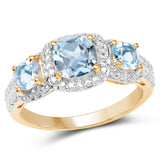 14K Yellow Gold Plated 1.92 Carat Genuine Blue Topaz .925 Sterling Silver Ring