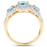 14K Yellow Gold Plated 1.92 Carat Genuine Blue Topaz .925 Sterling Silver Ring