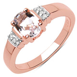 14K Rose Gold Plated 0.75 Carat Genuine Morganite & White Topaz .925 Sterling Silver Ring