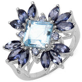 3.21 Carat Genuine Blue Topaz, Iolite & Tanzanite .925 Sterling Silver Ring