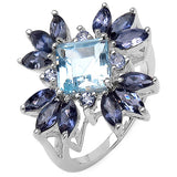 3.21 Carat Genuine Blue Topaz, Iolite & Tanzanite .925 Sterling Silver Ring